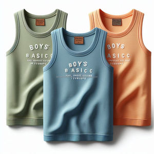 <b>Boys</b> O-Neck Sleeveless <b>Tank</b> <b>Tops</b> 100% Knit Cotton Quick Dry Casualwear Regular Plus Size Custom Logo Label Solid Colors for Kids - Product Image 3