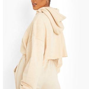 Sweat-shirt à capuche court rose pâle pour femme, décontracté, à manches longues, avec cordon de serrage - Product Image 6