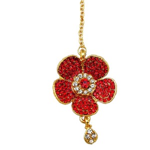 Elegante Maang Tikka con Flores de Pedrería, Piedra Central Verde y Cristal Colgante para Accesorio de Pelo de Boda - Product Image 2