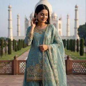 ชุดสูทชาราผ้าไหมแท้หรูหราพร้อมงานปักและดีไซน์เนอร์ - Product Image 1