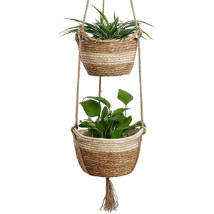 Cesta Colgante de Ratán Natural Tejida a Mano con Cuerda de Yute para Decoración Interior, Almacenamiento Decorativo para Plantas de Cocina y Jardín - Product Image 4