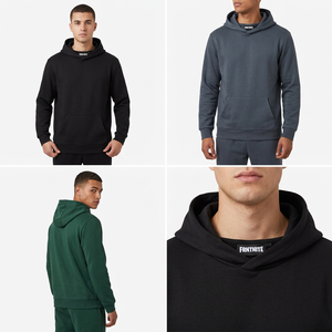 Sweat-shirt à capuche noir pour homme, manches longues, couleur unie, pull décontracté avec poche avant, coton mi-lourd, coupe classique, pour l'automne - Product Image 3