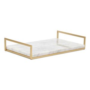 Plateau de table basse en marbre blanc naturel avec poignées dorées brossées, décoration de luxe pour la maison, plateau de vanité haut de gamme en marbre blanc design - Product Image 5