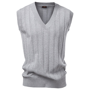 Gilet en tricot sans manches pour homme, col en V, couleur unie, vêtement d'automne, coupe confortable, épaisseur standard, 100% acrylique - Product Image 3