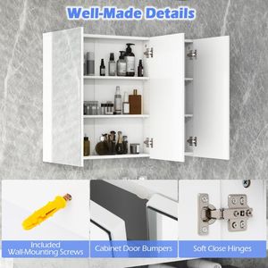Armadietto a Specchio da Bagno a 3 Ante Senza Cornice con Ripiani Regolabili - Product Image 5