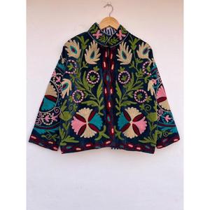 Suzani Bomber Jacket Handmade Reversible <b>Duster</b> Boho Coat Velvet Autumn Winter Cotton Floral Gift for Her - Product Image 4