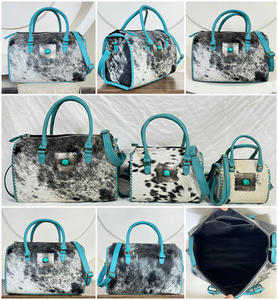 Sacs de voyage en cuir de vachette faits à la main de grande capacité, style western, avec concho en pierre turquoise, sacs à bandoulière et sacs de sport - Product Image 3