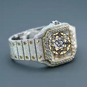 Reloj de Lujo con Diamantes Moissanite VVS1, Caja Cuadrada, Esfera Esqueletizada, Dos Tonos, para Hombre y Mujer - Product Image 5