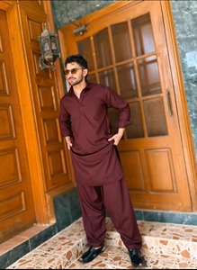 Ensemble Kurta Pyjama en Coton Marron pour Homme, Manches Longues, Couleur Unie, Tenue Quotidienne Décontractée, Style Ethnique Indien Pakistanais - Product Image 1