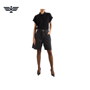 Pantalon cargo en jean délavé taille haute avec ourlet brut, poches et détails déchirés respirants pour un style décontracté estival - Product Image 1