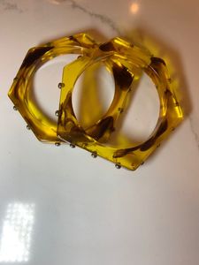 Brazalete Clásico de Resina Acrílica, Amarillo Marmoleado, Joyería de Moda Unisex - Product Image 5