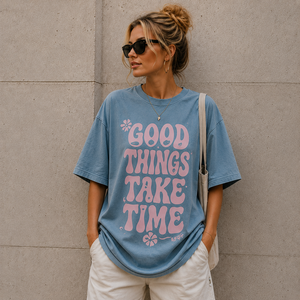 T-shirt ample à col rond et épaules tombantes pour femme, 100 % coton, imprimé, décontracté, respirant, extensible dans les 4 sens, streetwear, 180 g - Product Image 1
