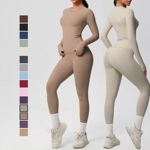 Conjunto Deportivo para Mujer, Transpirable, Ligero, Sólido, sin Costuras, para Yoga, Gimnasio, Ejercicio, Sujetador Deportivo y Leggings de Cintura Alta - Product Image 1