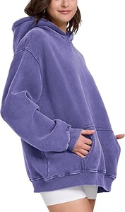 Sudadera con Capucha Extra Grande, Color Morado Sólido, Felpa de Algodón, con Bolsillo, Estilo Casual, Unisex, para Otoño, Corte Regular - Product Image 4