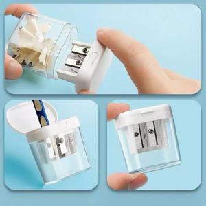 Taille-crayon manuel à double trou avec collecteur de copeaux transparent en plastique – Fournitures scolaires en gros – Taille-crayon de bureau - Product Image 6