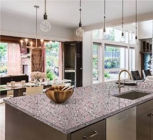 Plan de travail en granit rose rosé poli pour îlot de cuisine, surface en pierre pour design traditionnel, utilisation extérieure, projets hôteliers - Product Image 1