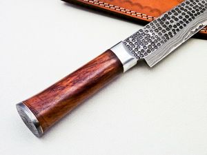 Custom 67-Layer Damascus Chef <b>Knife</b> Hand Forged with Wooden Handle Ambidextrous Leather Sheath OEM Manufacturer for Kitchen Use - Product Image 2