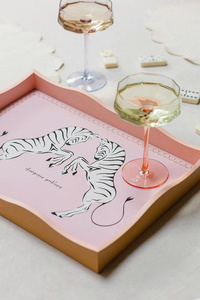 Decorative Display Animal Print Stylish Vanity Organizer Unique Gift for Modern Homes Pink Zebra Art Lacquer Serving Tray - Product Image 4