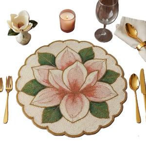 Luxe Handmade Traditional Modern Embroidery Seed Beadwork Placemat Events Home Festive Dining Coffee Ethnic Home Decor Artisan - Product Image 1