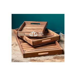 Plateau de service en bambou pour fruits, collations, thé, gâteaux – Assiettes et soucoupes en bambou avec bord fin rond, rectangulaire et autres formes - Product Image 2