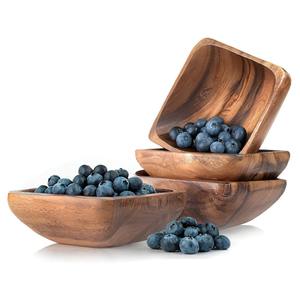 Juego de 4 Mini Tazones de Madera de Acacia Natural, Cuadrados, para Servir Ensaladas, Frutas, Dulces, Papas Fritas, Adornos de Mesa - Product Image 1