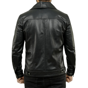 Chaqueta de Motociclista de Cuero Genuino Negro para Hombre, Marca ELITE CRAFT INDUSTRY, Cuello Camisero, Cierre de Botones, Corte Regular, para Otoño - Product Image 4