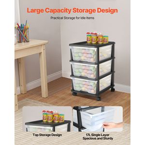 Carrello Portaoggetti in Plastica a 3 Cassetti con Ruote, Organizzatore per Armadio e Camera da Letto - Product Image 2
