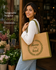 กระเป๋าผ้าฝ้าย Choose To Be Kind สีเบจ สายสะพายไหล่ขนาดใหญ่ ดีไซน์มินิมอล กระเป๋าช้อปปิ้งแบบเปิดด้านบน สำหรับทุกเพศ ทุกฤดูกาล - Product Image 1