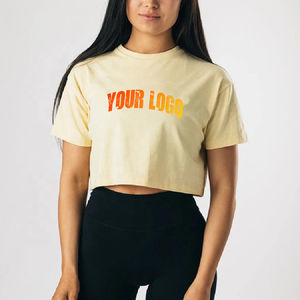 T-shirts de sport à manches courtes pour femmes, en coton écologique, avec logo personnalisé, appliques, séchage rapide, pour yoga, athlétisme et course à pied - Product Image 4