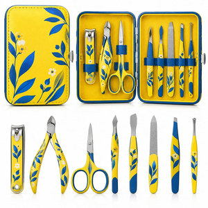 Kit de manucure portable 7 en 1, outils de manucure et pédicure en acier inoxydable avec étui bleu floral jaune - Product Image 6