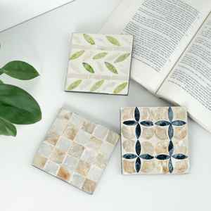 แผ่นรองแก้วมุกทำมือทรงสี่เหลี่ยม สำหรับแก้วชาและกาแฟ ของตกแต่งบ้านแบบธรรมชาติ ของขวัญสำหรับบ้าน - Product Image 5