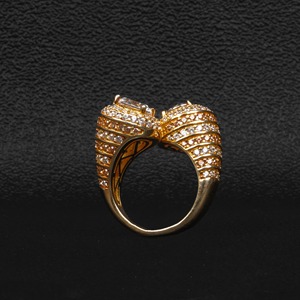 Luxury Men's 18K <b>Gold</b> Plated Sterling Silver Moissanite Hip Hop <b>Cocktail</b> <b>Ring</b> Brilliant Cut Prong Setting Ball Shape Wedding - Product Image 2
