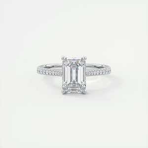 Bague de fiançailles de luxe à taille émeraude avec halo caché, diamant de laboratoire de 2,50 carats et monture cathédrale en or blanc 14 carats - Product Image 4