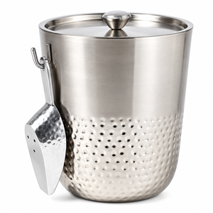 Cubo de hielo vintage plateado con borde festoneado, enfriador de vino de acero inoxidable de doble pared, recipiente para champán con asas de anillo - Product Image 3