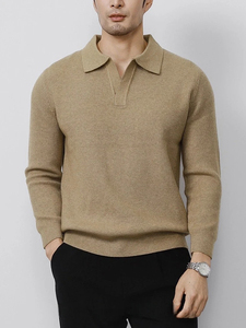 Suéter de Punto para Hombre, Estilo Coreano, Suave y Grueso, Cuello Polo, Minimalista, Manga Larga, Color Sólido, Informal, para Otoño y Primavera - Product Image 4