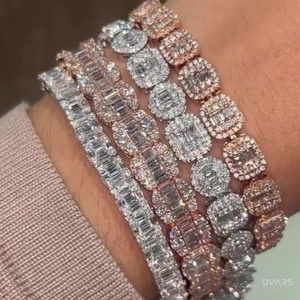 Pulseras de Cadena y Eslabones de Moissanita VVS, Plata de Ley 925, Joyería de Lujo para Compromiso, Chapado en Oro, Certificado GCI e IDGL - Product Image 1