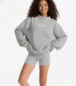 Sweat-shirt personnalisé pour femme, coupe oversize, col montant, haute qualité, tendance mode 2026, coupe carrée, confortable, manches longues, uni - Product Image 2