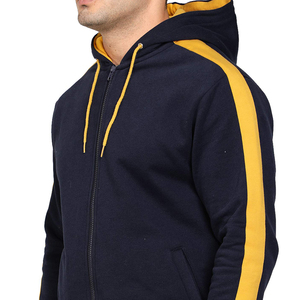 <b>Men's</b> Navy Blue Hooded Tracksuit With Yellow Stripes Full Zip Casual Sweatshirt And Pants <b>Set</b> Breathable Polyester - Product Image 6