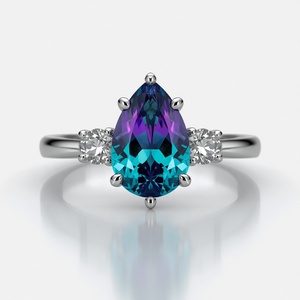 Anillo de Compromiso de Oro de 14K con Circonita Cultivada en Laboratorio, Corte Pera, Piedras Laterales de Diamante, Joyería Fina de Lujo, Anillo Personalizado - Product Image 3