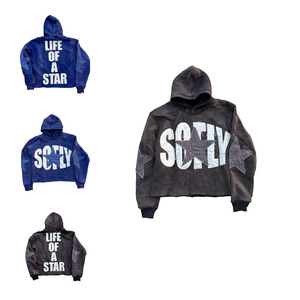 Sweat-shirt à capuche Tast Money Crop avec lettres appliquées, fermeture éclair sur le devant, streetwear unisexe, coupe ample, en molleton French Terry - Product Image 2