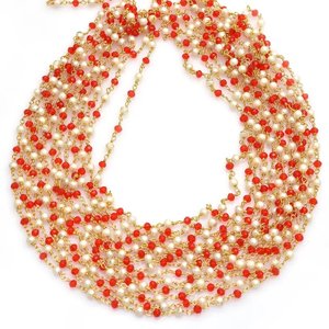 Chaîne de chapelet en perles de cornaline blanches hydro-couleurées, 3 mm, facettes rondelles, plaquée or, enveloppée de fil, bijoux - Product Image 3