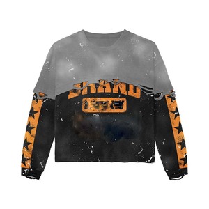 100% cotton T-shirt for men loose fit printed Mens Double Layer Cotton Distressed <b>Spray</b> Washed T Shirt Sleeve Panel Custom Print - Product Image 3