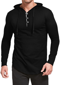 ผู้ผลิต OEM เสื้อเชิ้ตแขนยาวมีฮู้ดทรงเฮนลีย์สำหรับผู้ชาย ทรงเข้ารูป ผ้าถัก สวมใส่สบายๆ ในฤดูใบไม้ร่วง คอปกติดกระดุม สีพื้น - Product Image 3