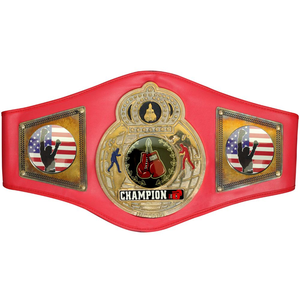 Ceinture de champion personnalisée en cuir rouge avec plaques 3D pour les sports de lutte, boxe, MMA, karaté - Récompenses plaquées or - Product Image 1