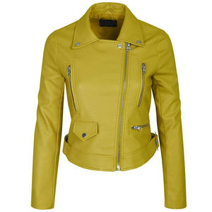 Veste en cuir pleine longueur pour femme 100% cuir, respirante, avec logo personnalisé, fermeture éclair, couleur unie, pour l'hiver, taille plus, veste en cuir de motard - Product Image 4