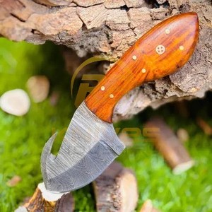 Couteau de chasse artisanal en acier Damas, manche en bois naturel, couteau à dépecer pour usage extérieur - Product Image 4