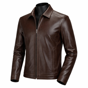 Custom Dark <b>Brown</b> Sheep Skin <b>Leather</b> <b>Jacket</b> Premium <b>Men</b> Vintage Casual Biker Winter Windproof Waterproof Wholesale - Product Image 3