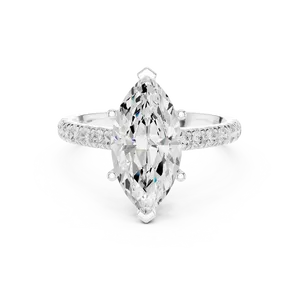Bague de mariage unisexe en or massif 18 carats avec halo caché de diamants de laboratoire ronds de 2,50 carats, thème marquise, certifiée IGI - Product Image 1