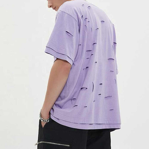 Camiseta Oversize para Hombre, Estilo Desgastado, Manga Corta, Color Sólido, Estilo Urbano, 100% Algodón, Cuello Redondo, Corte Regular, Transpirable por Delante - Product Image 4