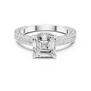 แหวนเพชรทรง Asscher แบบฝังเพชรเม็ดเล็ก ผลิตจากทองคำขาว 14K ได้รับการรับรองจาก GRA เหมาะสำหรับงานแต่งงานหรือวันครบรอบ - Product Image 3